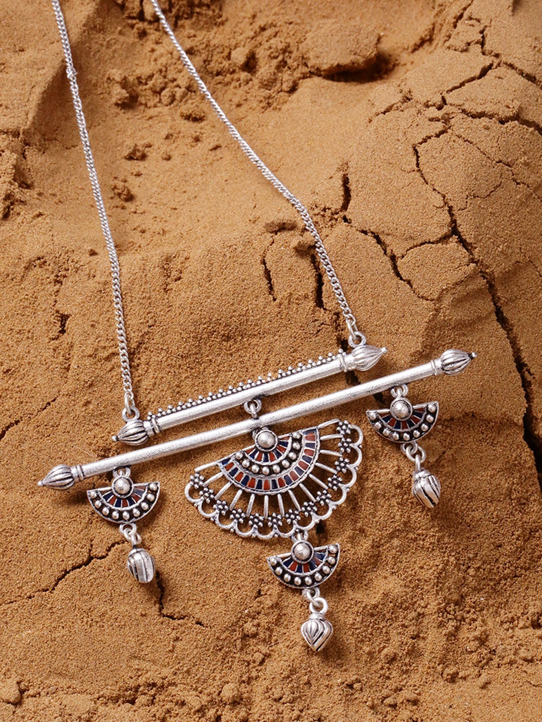 

Voylla Silver-Toned & Multicoloured Brass Silver-Plated Oxidised Necklace