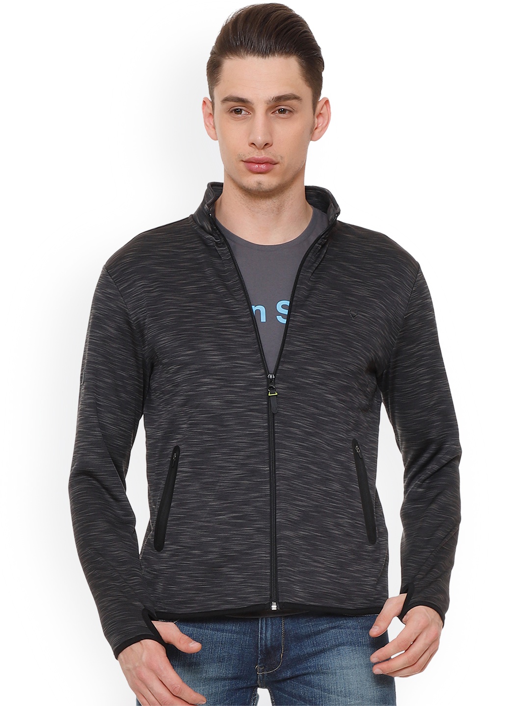 

Allen Solly Sport Men Grey Self Design Front-Open Sweatshirt
