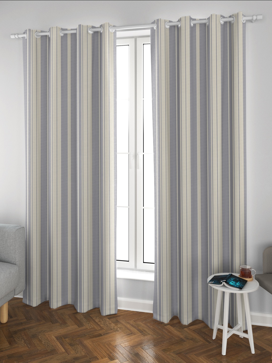 

DDecor Beige & Grey Single Window Curtains