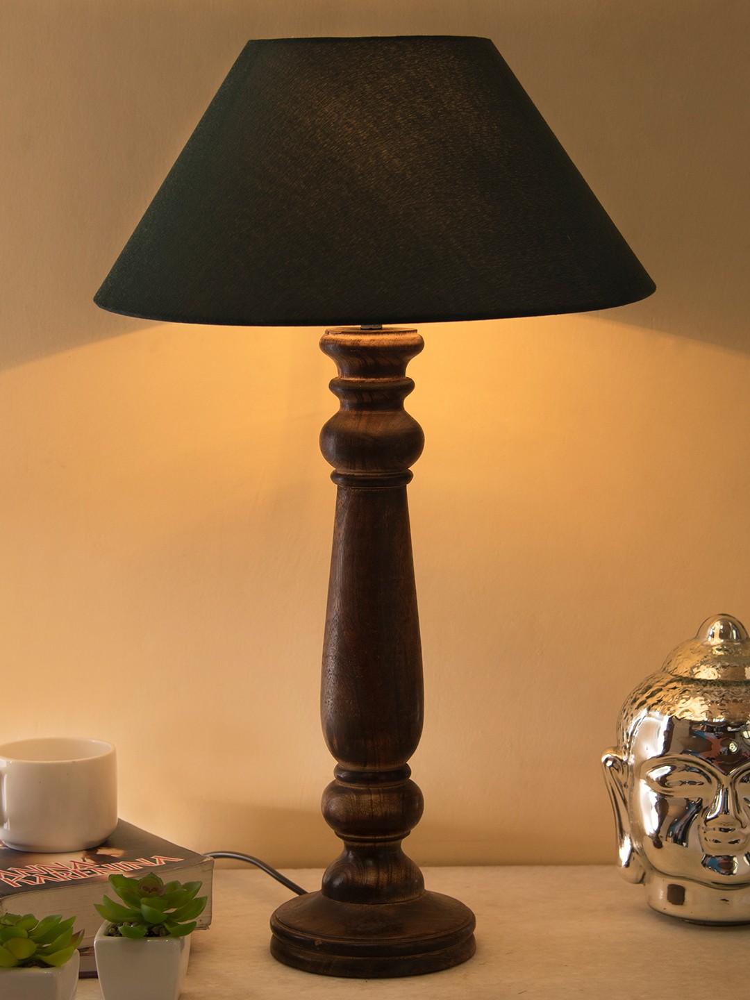 

Homesake Brown & Green Solid Mabel Antique Handcrafted Table Lamp with Shade