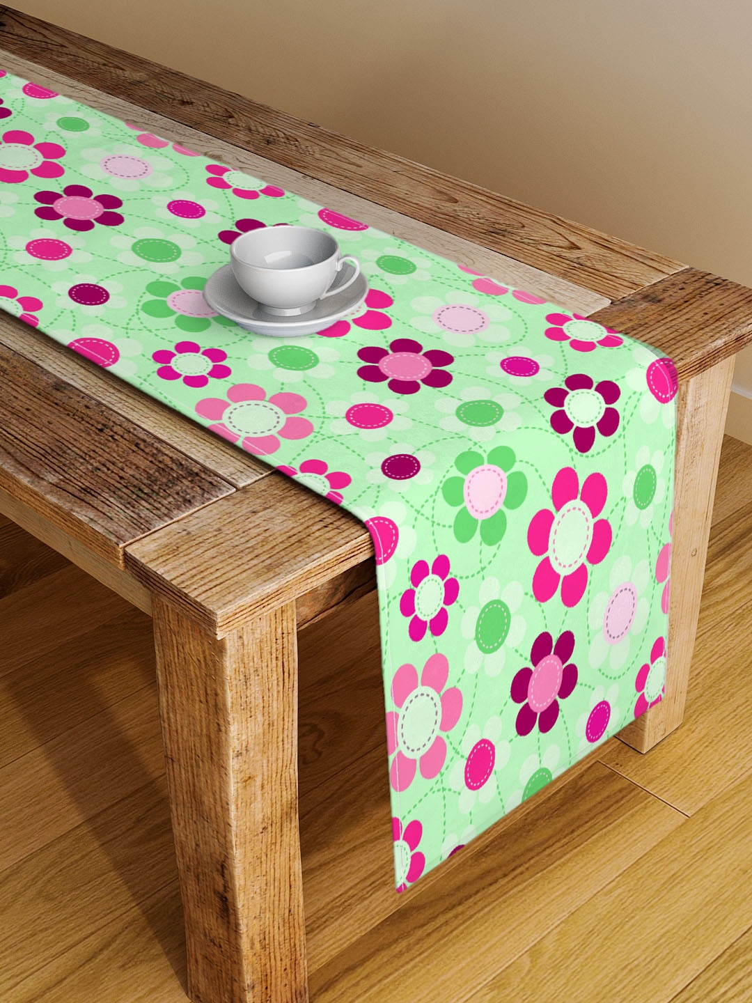 

Alina decor Green & Pink Floral Table Runner