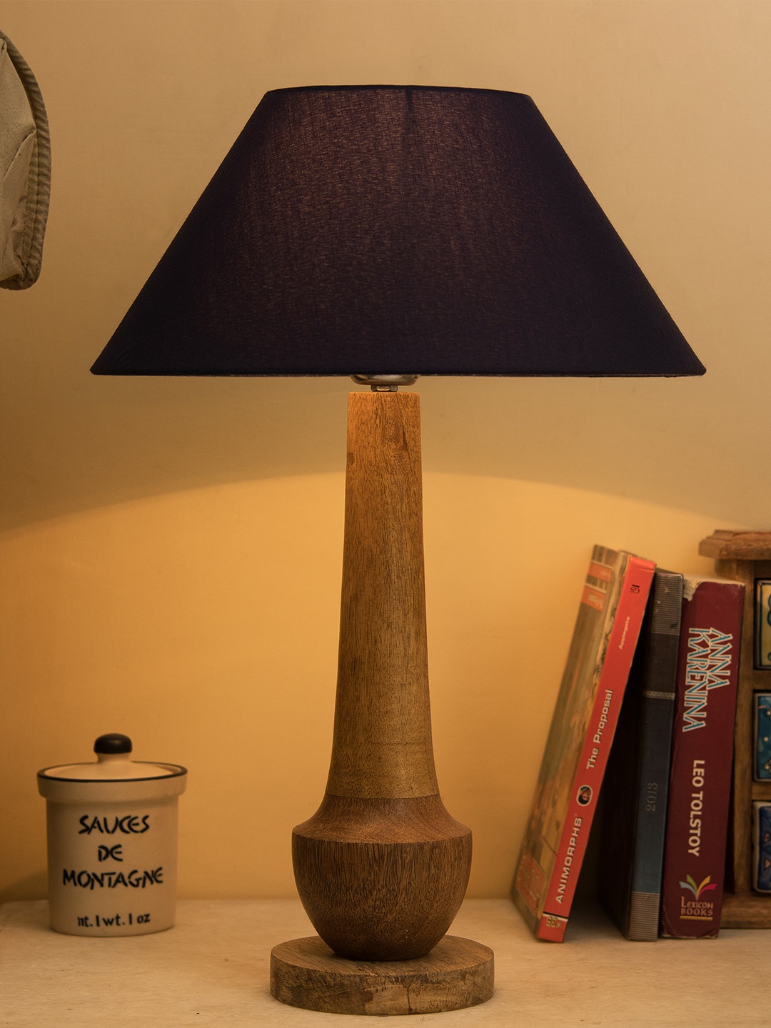 

Homesake Beige & Navy Blue Solid Bedside Standard Table Lamp with Shade