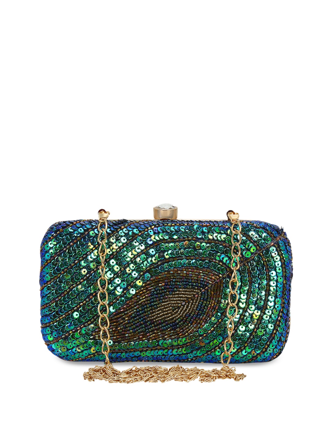 

Anekaant Blue & Green Embroidered Box Clutch