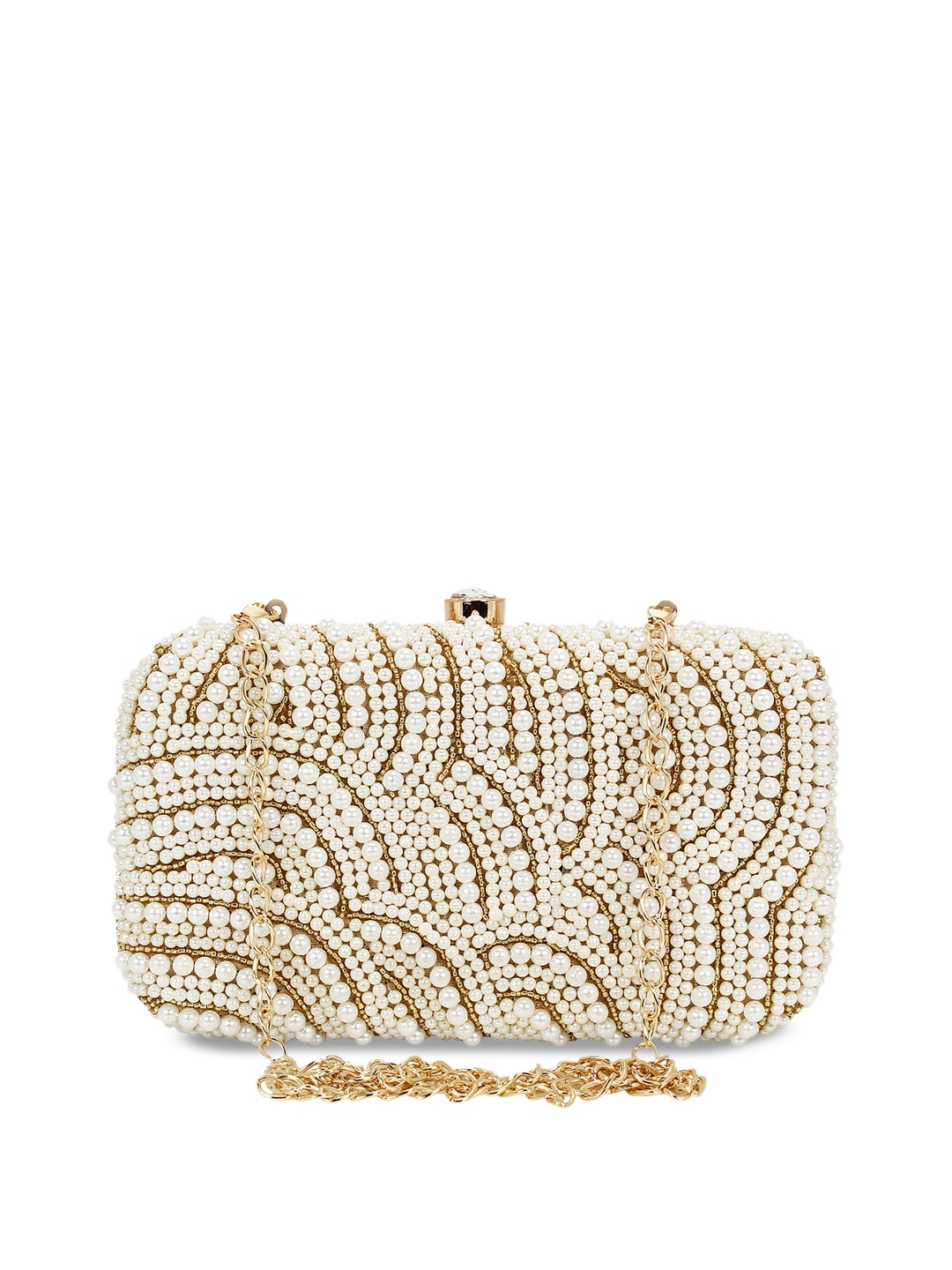 

Anekaant Gold-Toned & White Embroidered Embroidered Box Clutch