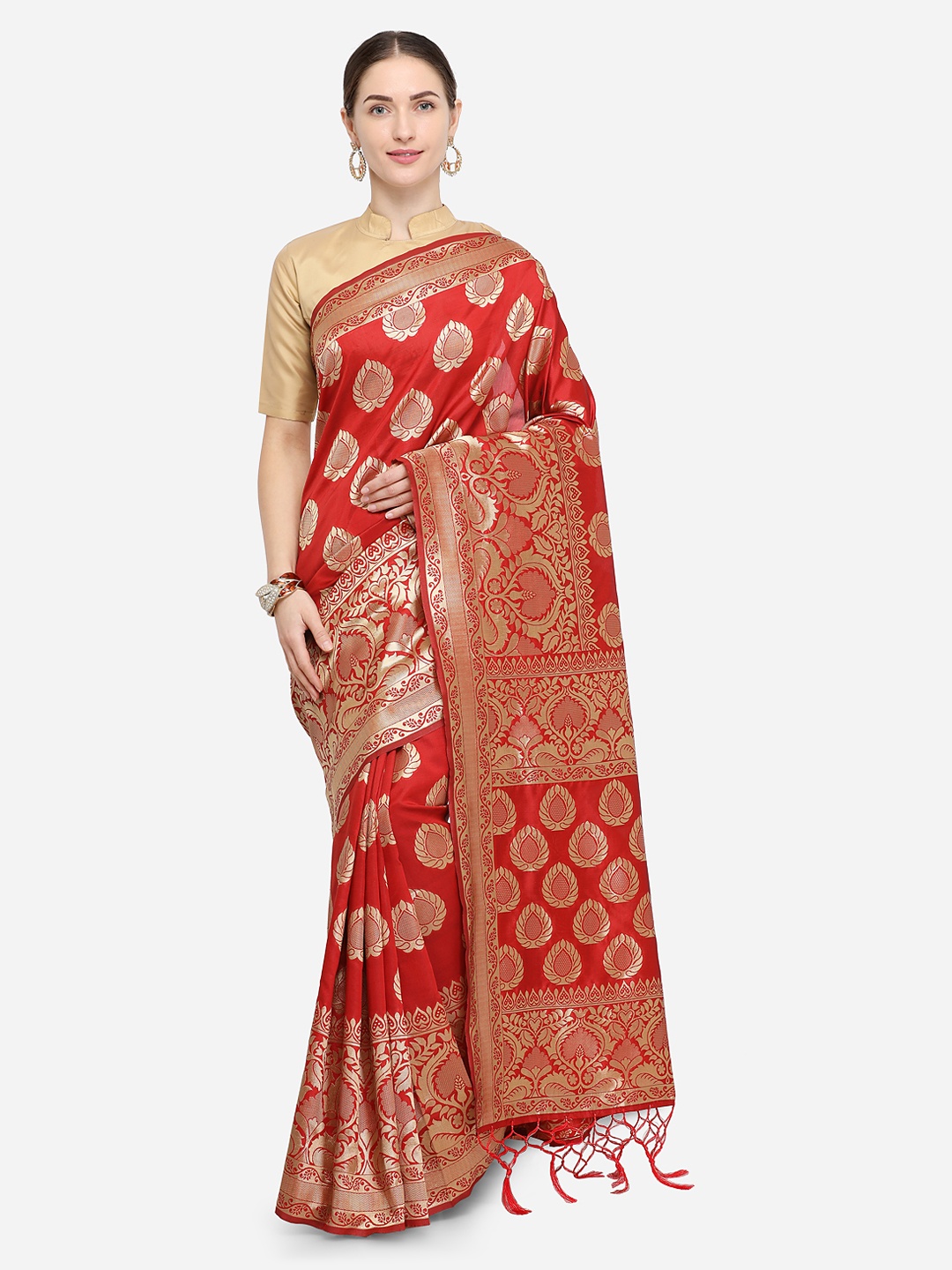 

Pisara Red Silk Cotton Woven Design Banarasi Saree