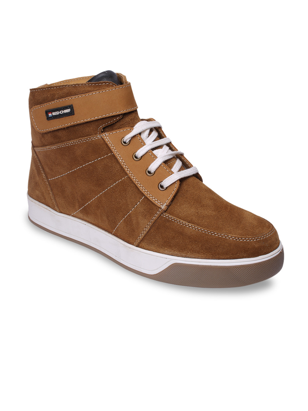 

Red Chief Men Rust Brown Solid Leather Mid-Top Sneakers