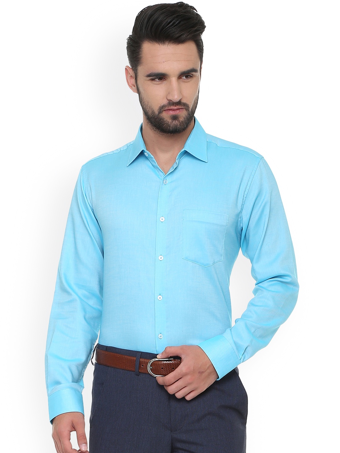 

Van Heusen Men Turquoise Blue Regular Fit Solid Formal Shirt