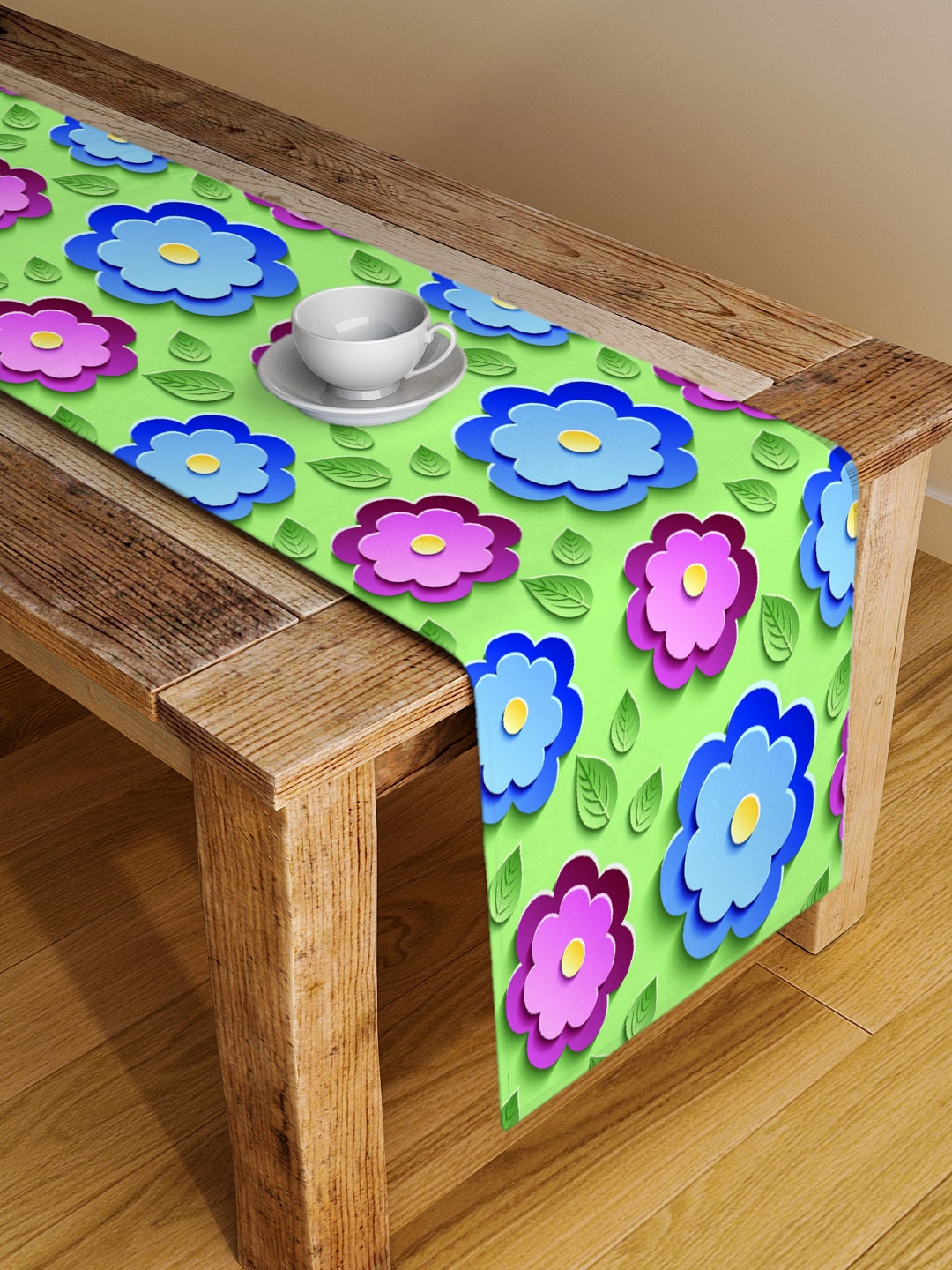 

Alina decor Green & Blue Floral Table Runner