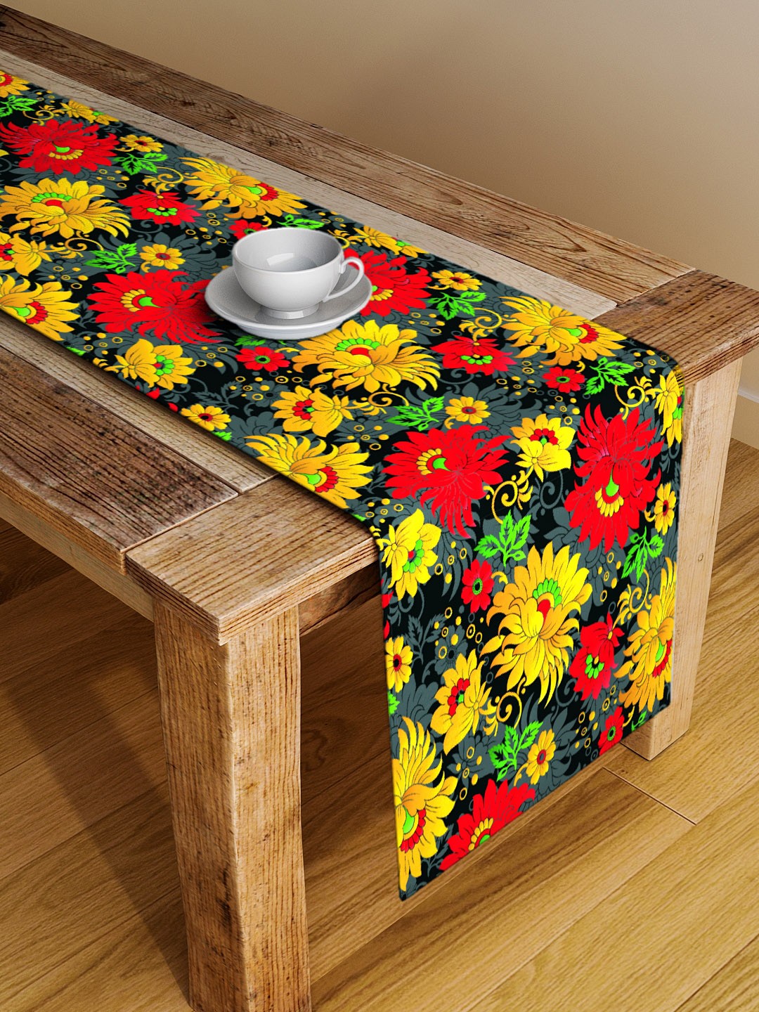 

Alina decor Black & Yellow Floral Table Runner