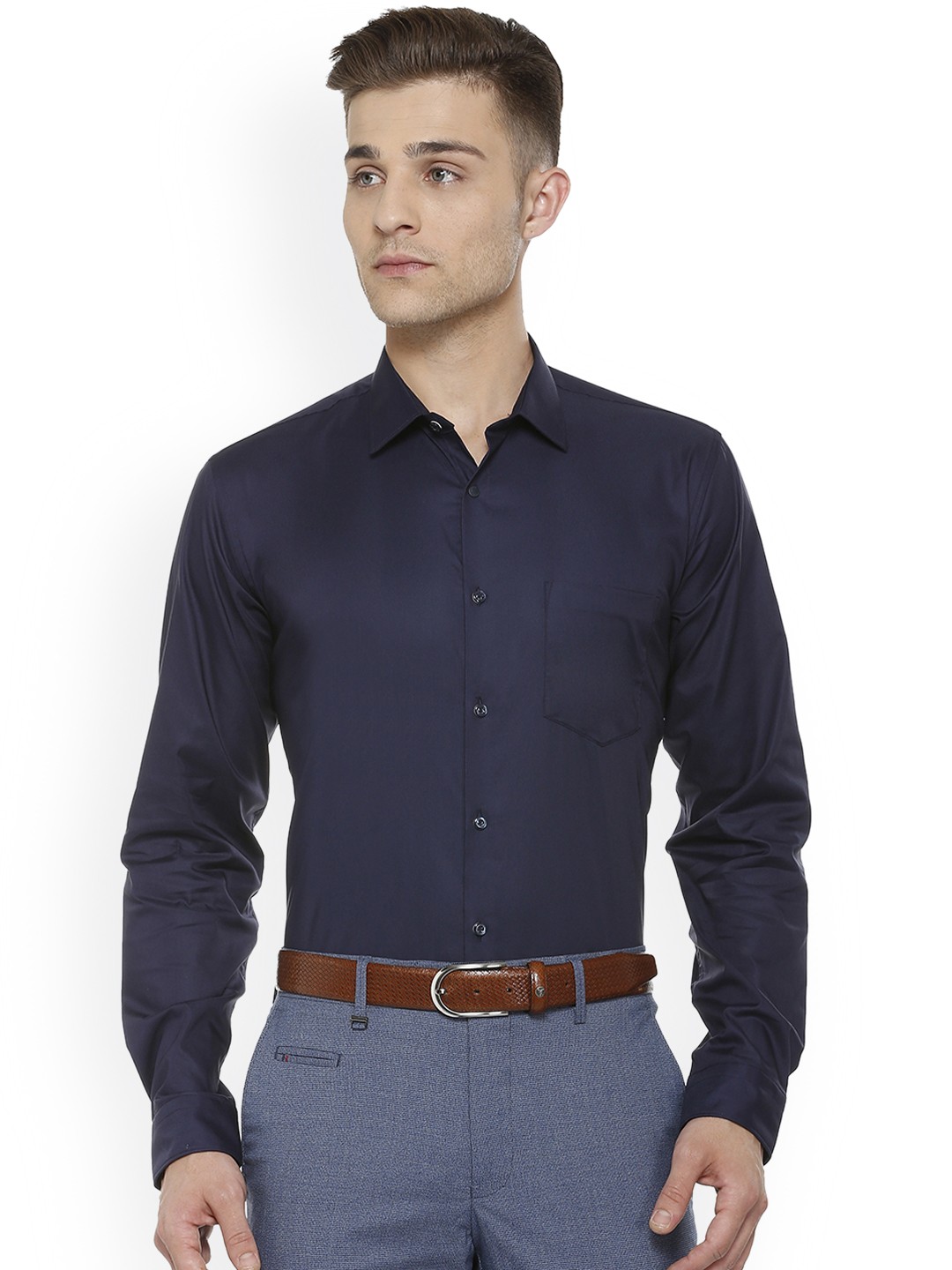 

Van Heusen Men Navy Blue Slim Fit Solid Formal Shirt
