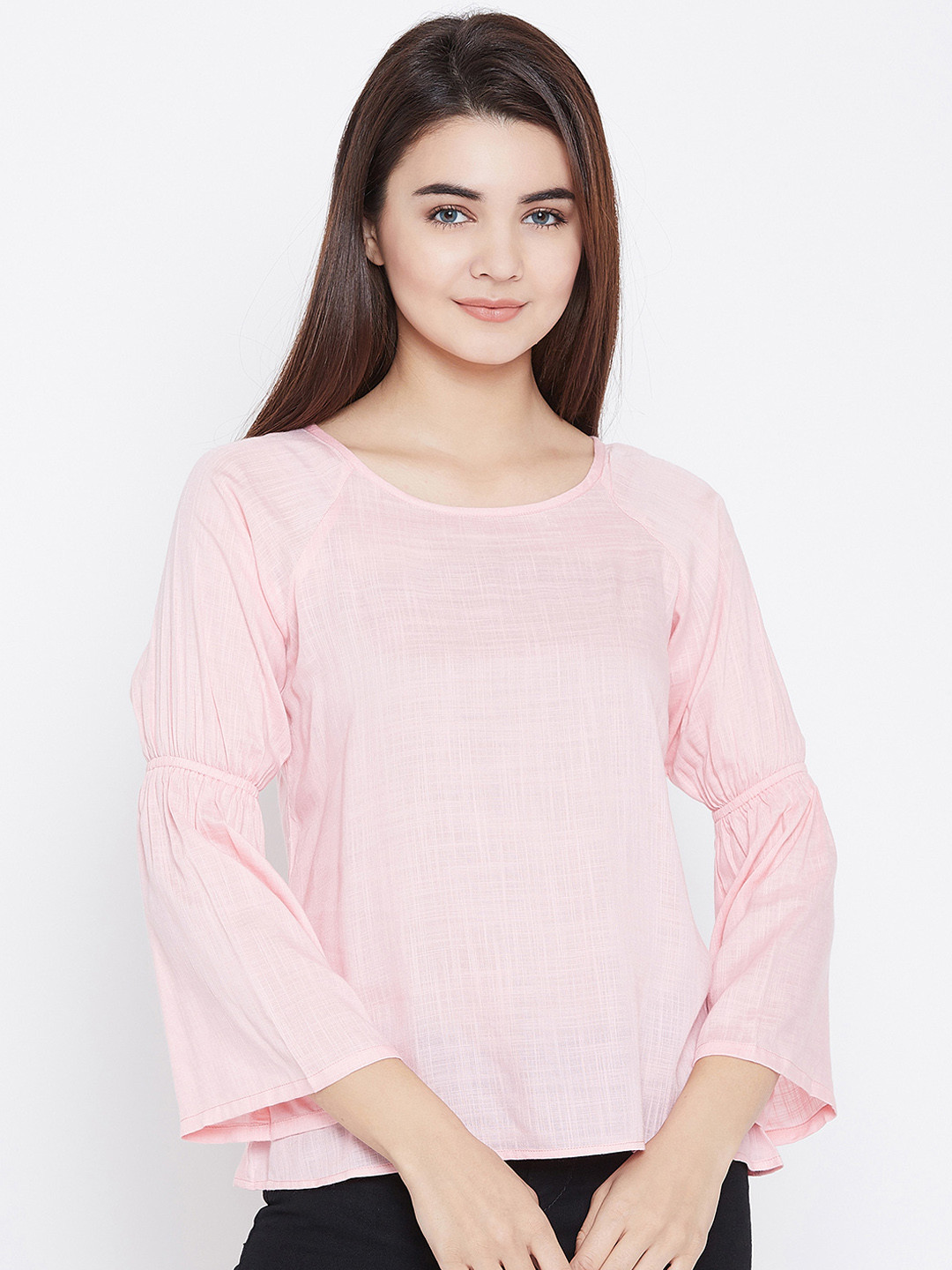 

PANIT Women Pink Self Design A-Line Top