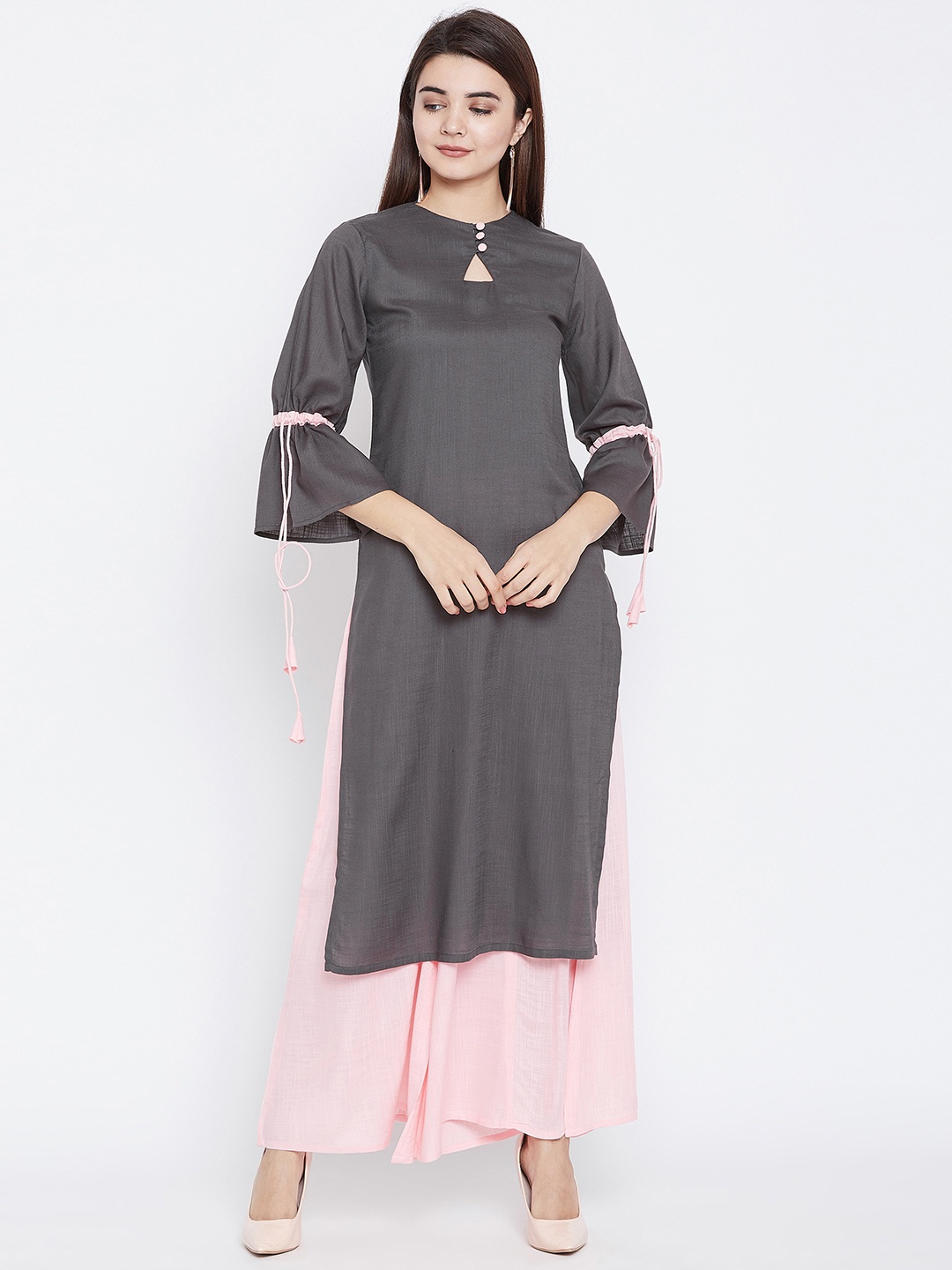 

PANIT Women Charcoal Grey Solid Straight Kurta