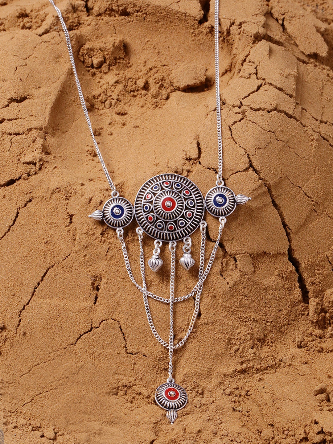 

Voylla Silver-Toned & Multicoloured Brass Silver-Plated Oxidised Necklace