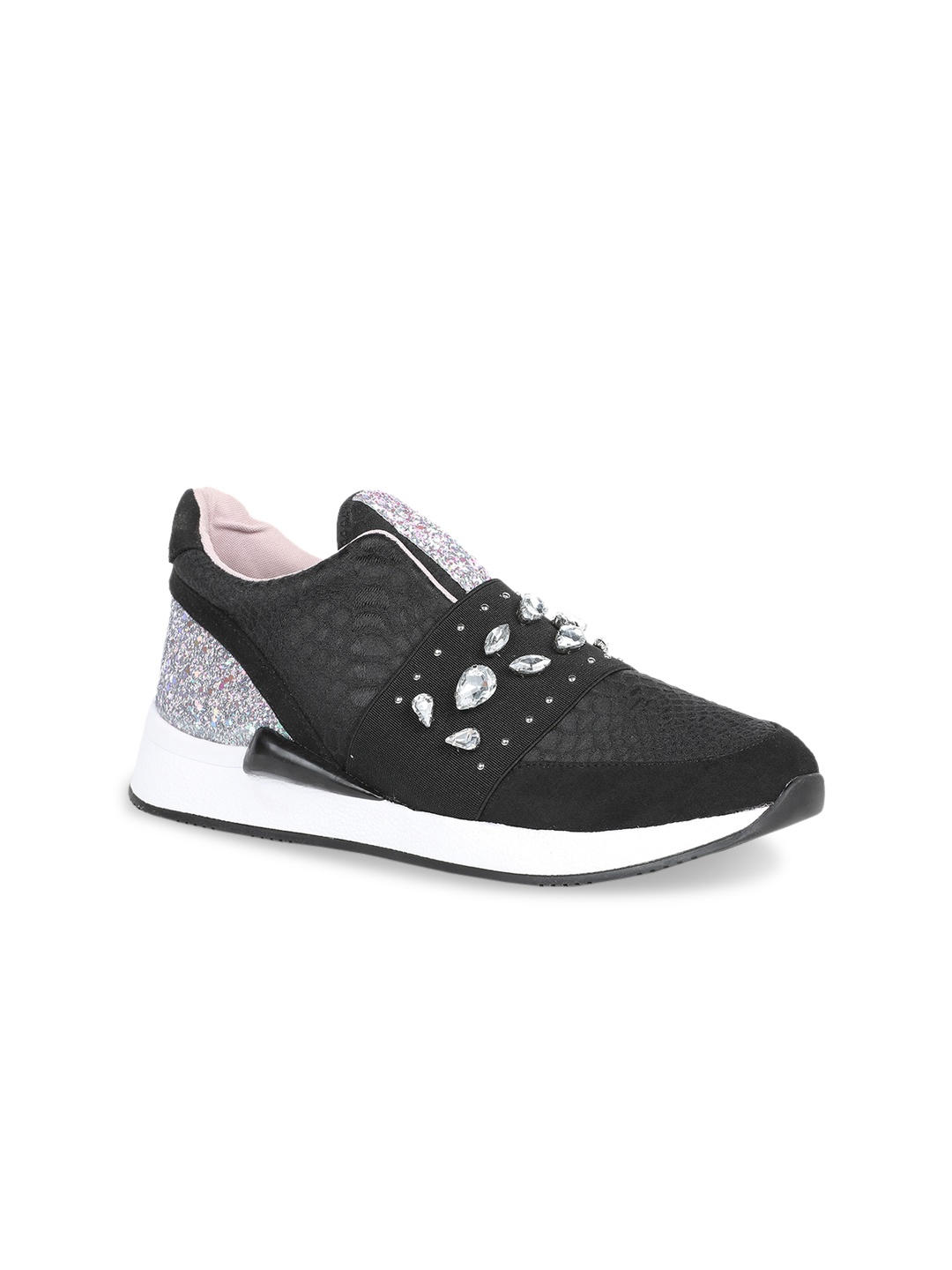 

Call It Spring Women Black Embellished Synthetic Mid-Top Slip-On Sneakers