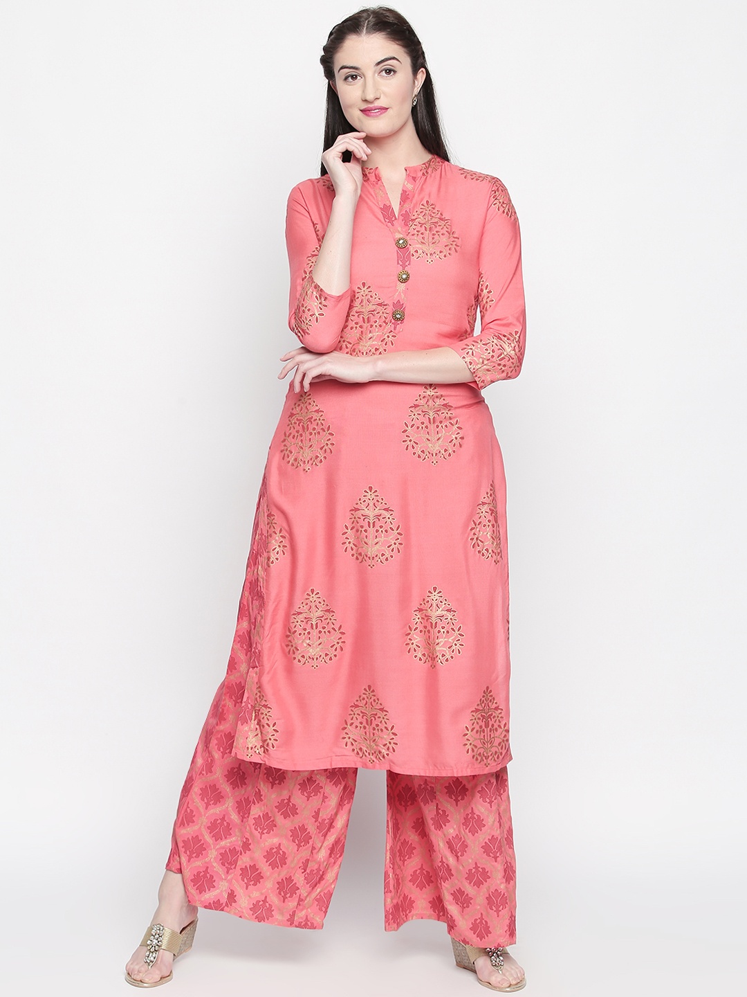 

Ishin Women Pink Printed Kurti with Palazzos