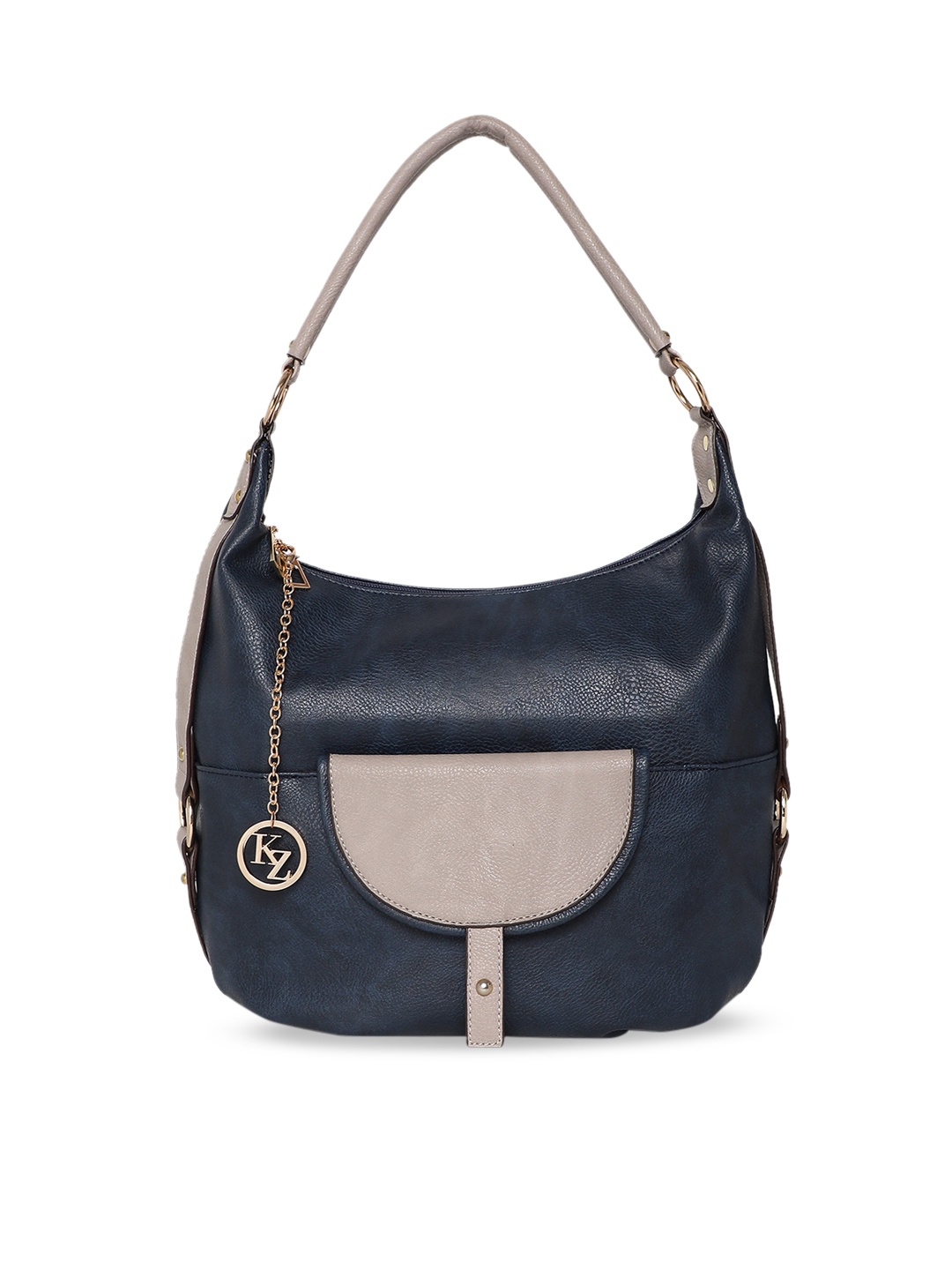 

Kazo Blue Leather Colourblocked Hobo Bag
