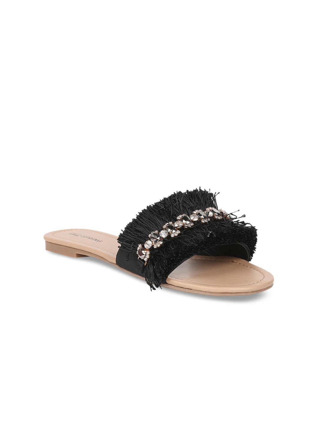

Call It Spring Women Black Woven Design Synthetic Open Toe Flats