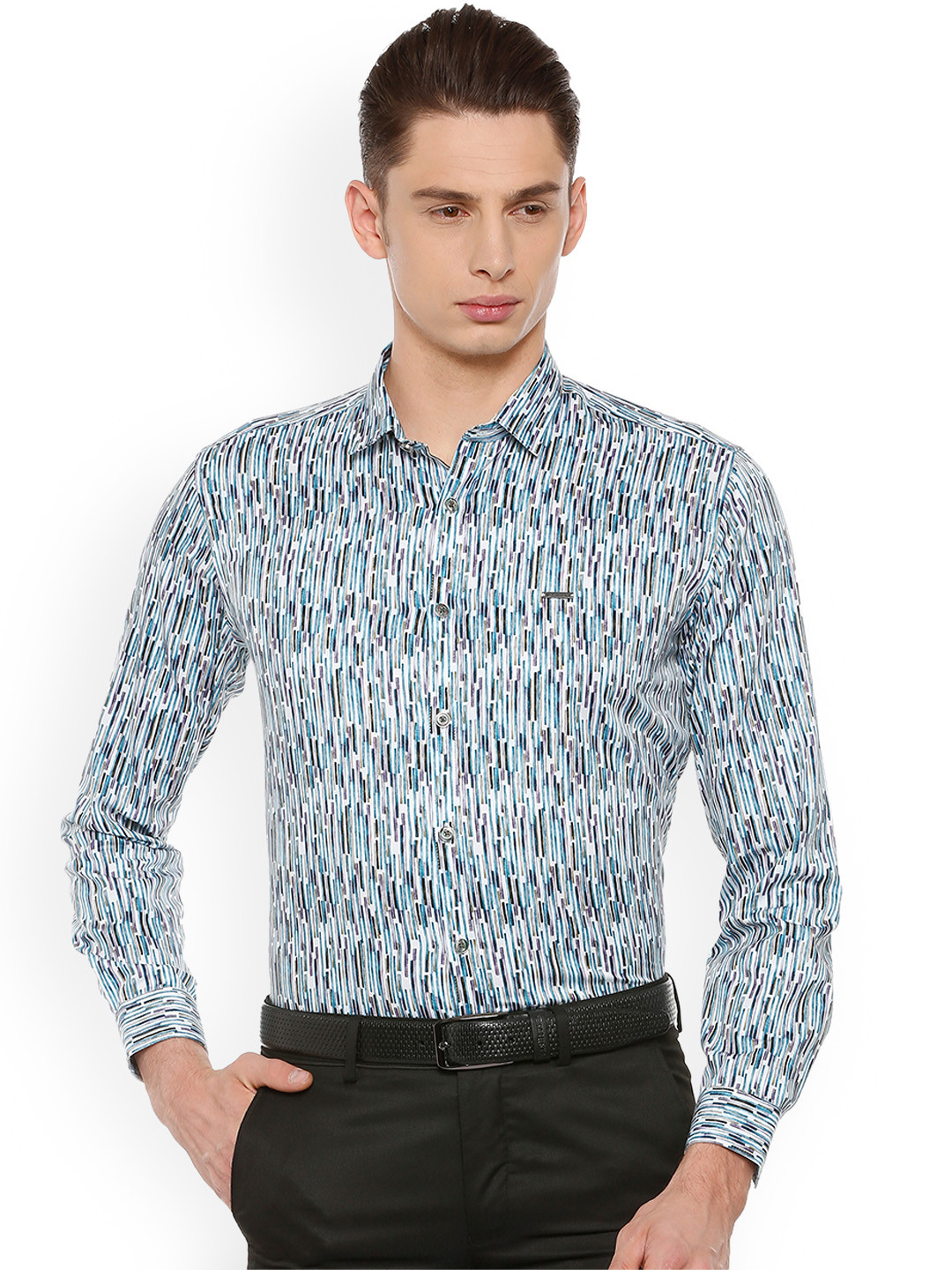 

V Dot Men Blue Slim Fit Printed Formal Shirt