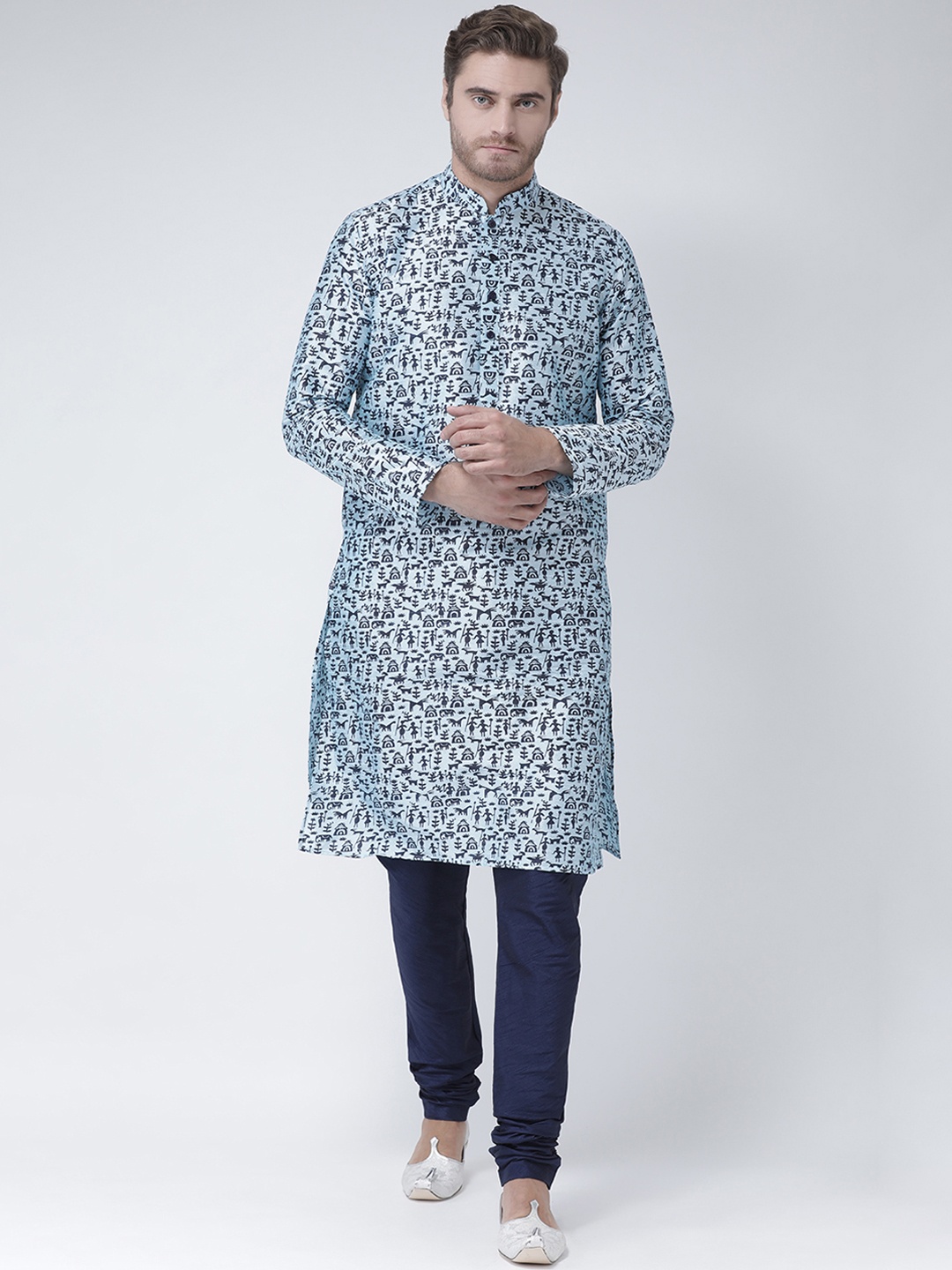 

DEYANN Men Blue Printed Kurta with Churidar