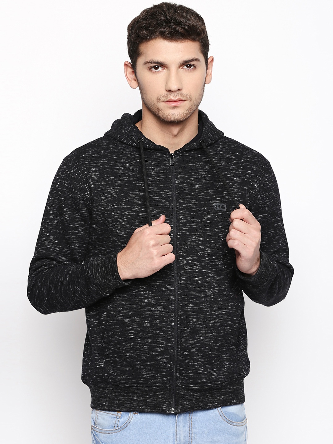 

Ajile by Pantaloons Men Black Self Design Hooded Sweatshirt