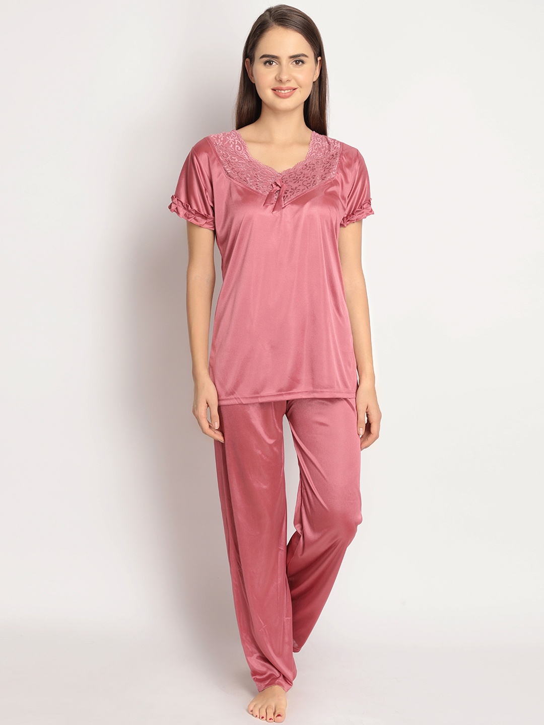 

Clovia Women Pink Solid Night suit