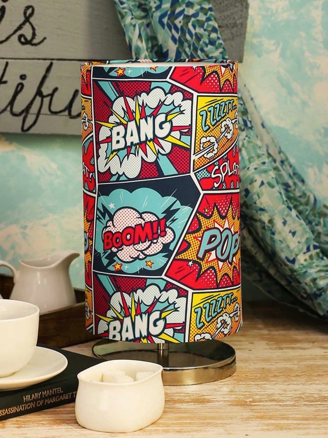 

green girgit Multicoloured Big Bang Printed Column Table Lamp With Shade, Multi