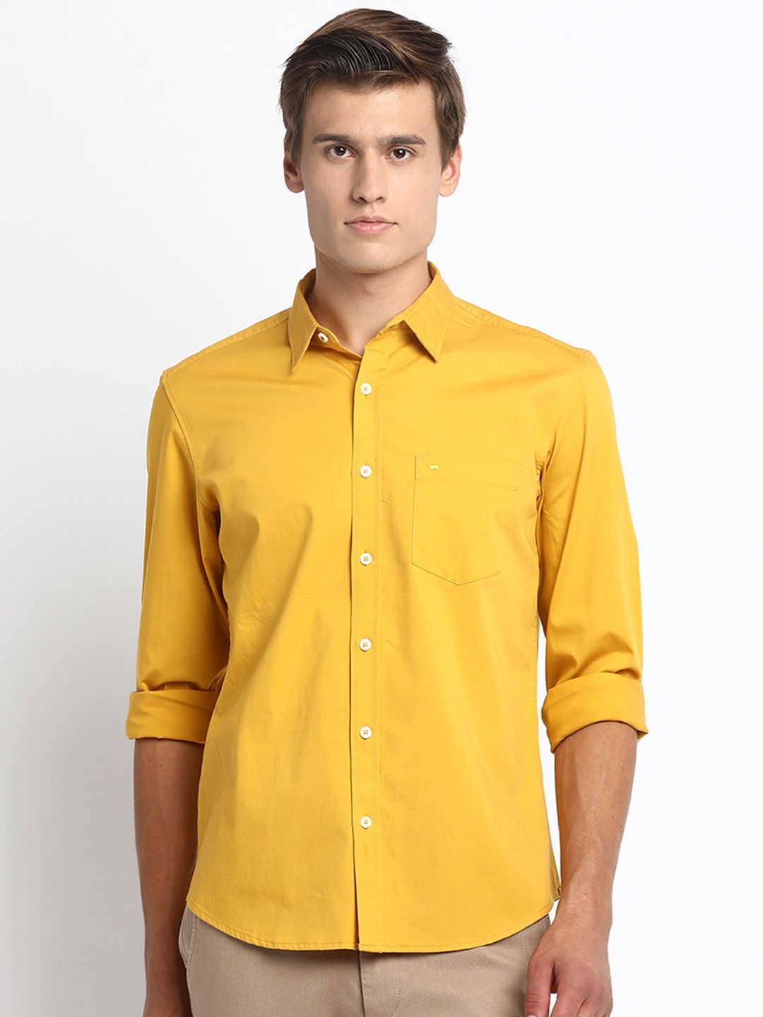 

Basics Men Yellow Slim Fit Solid Casual Shirt