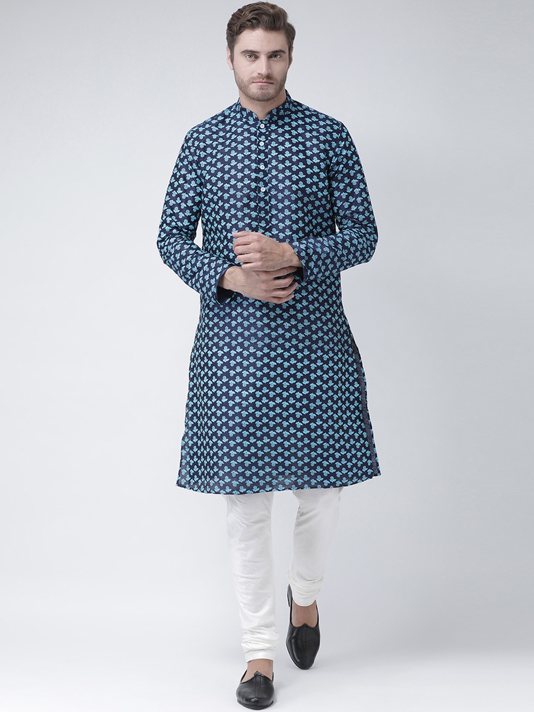 

DEYANN Men Blue & Navy Blue Printed Straight Kurta
