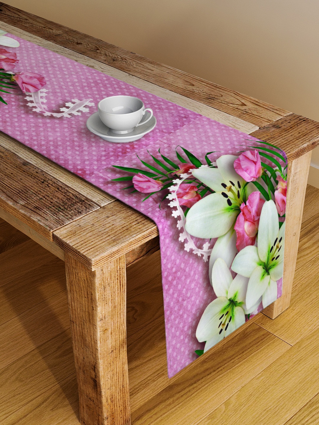

Alina decor Pink Floral Table Runner