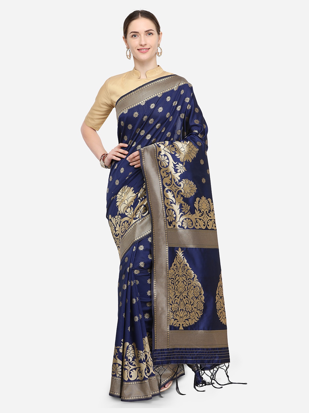 

Pisara Navy Blue Silk Cotton Woven Design Banarasi Saree