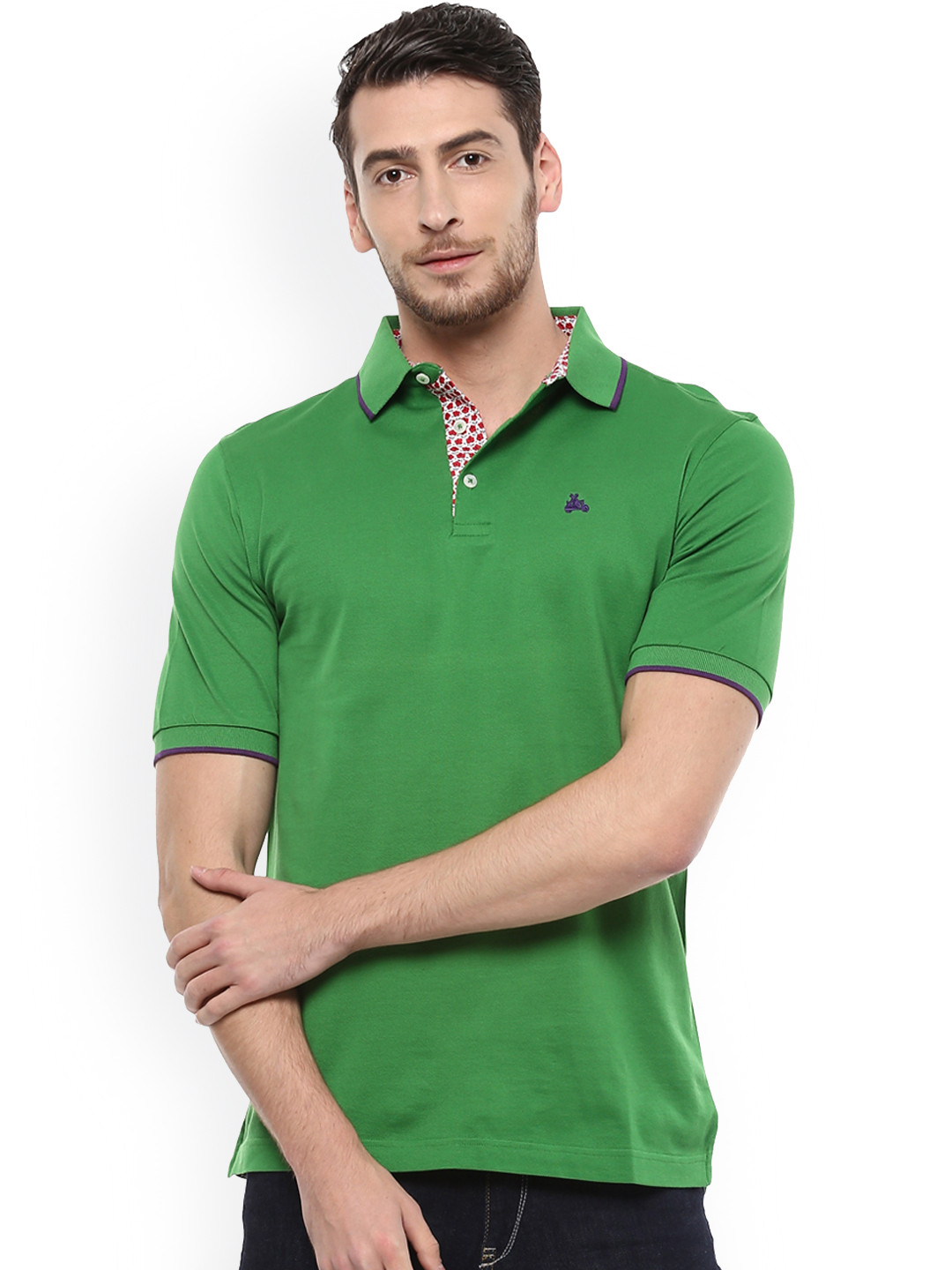 

SIMON CARTER LONDON Men Green Solid Polo Collar T-shirt