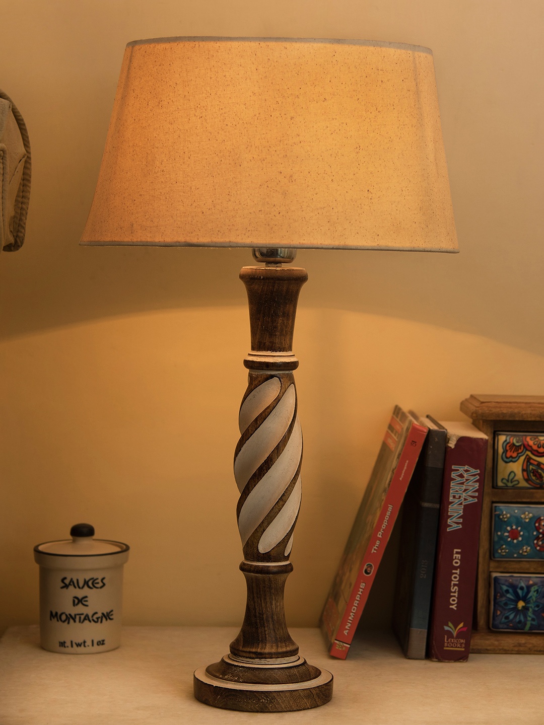 

Homesake Off-White Solid Handcrafted Bedside Standard Table Lamp with Shade