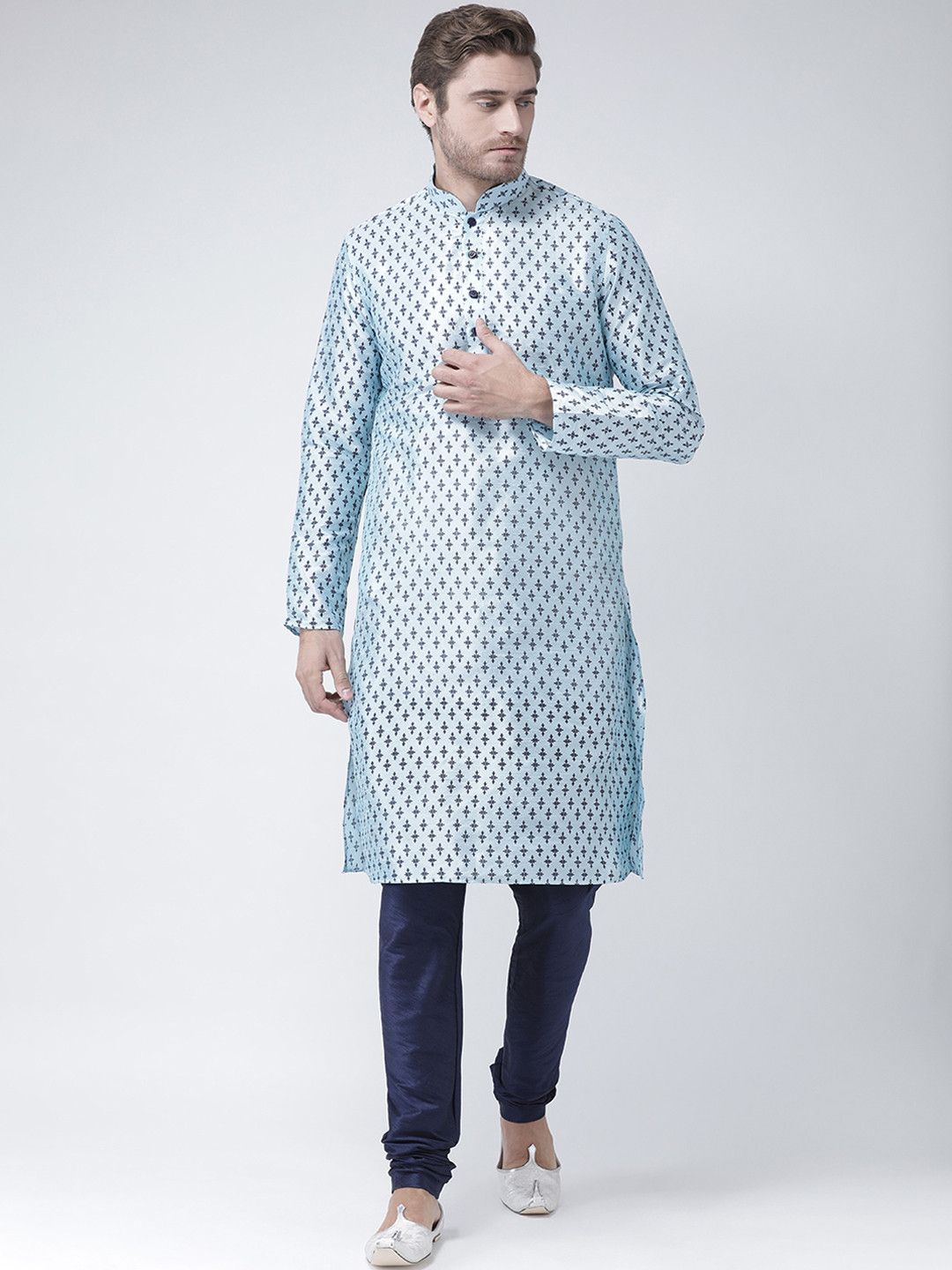 

DEYANN Men Turquoise Blue Printed Straight Kurta