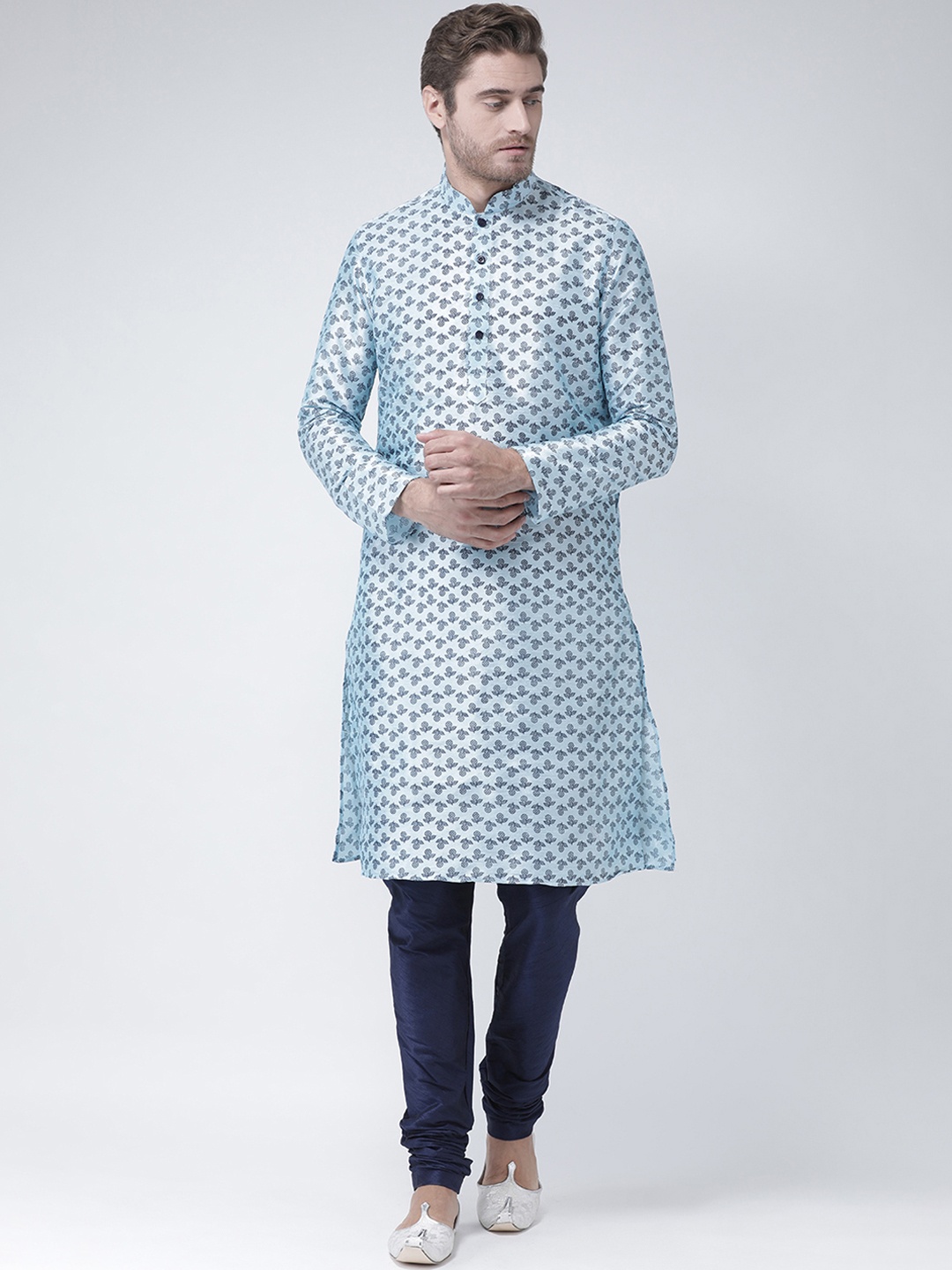 DEYANN Men Turquoise Blue Printed Straight Kurta