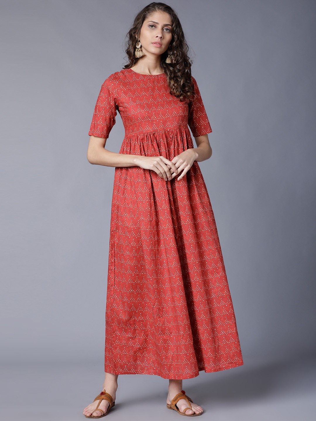 

Vishudh Women Red Printed Empire Dress