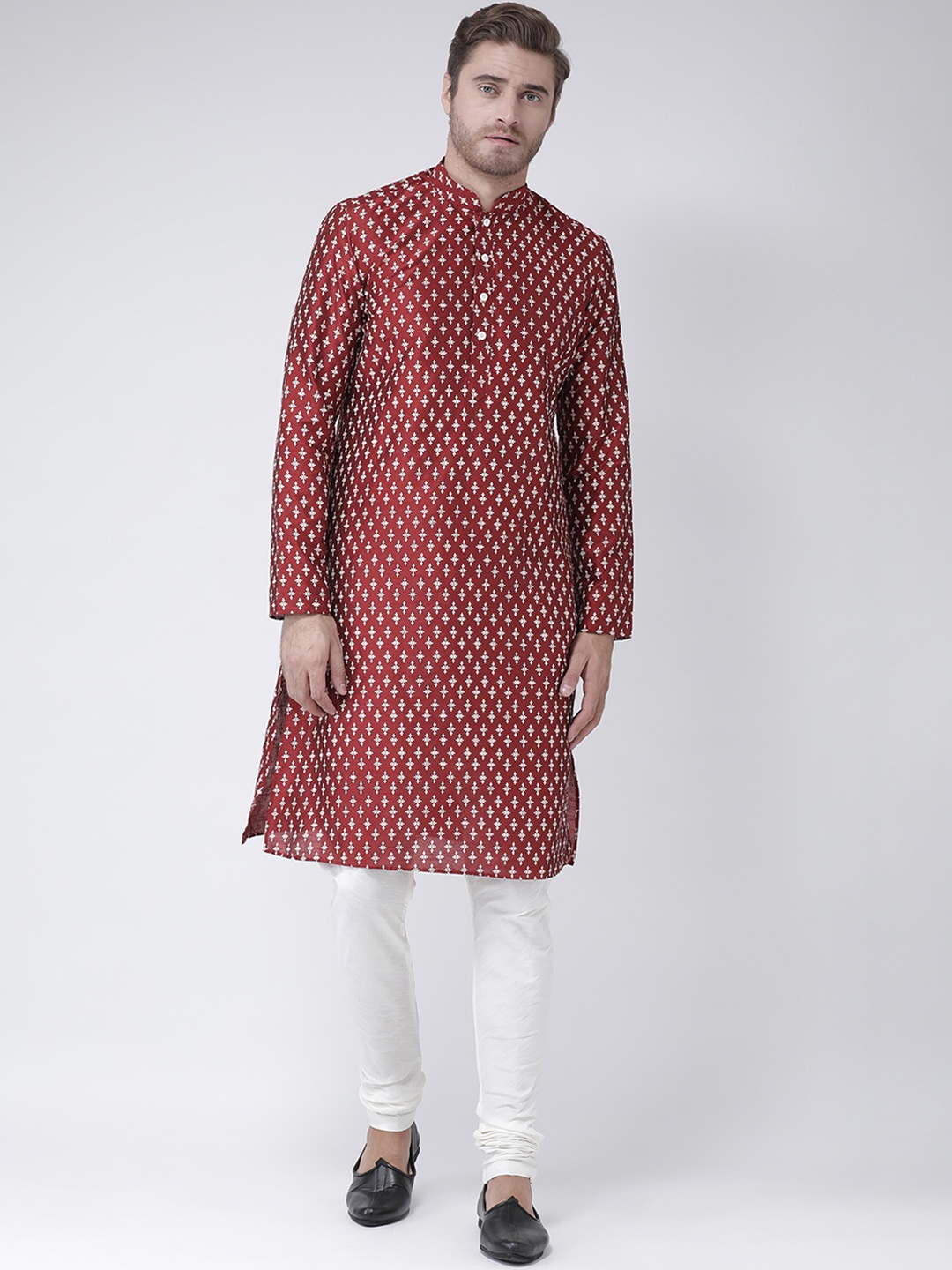

DEYANN Men Maroon & Off-White Printed Straight Kurta
