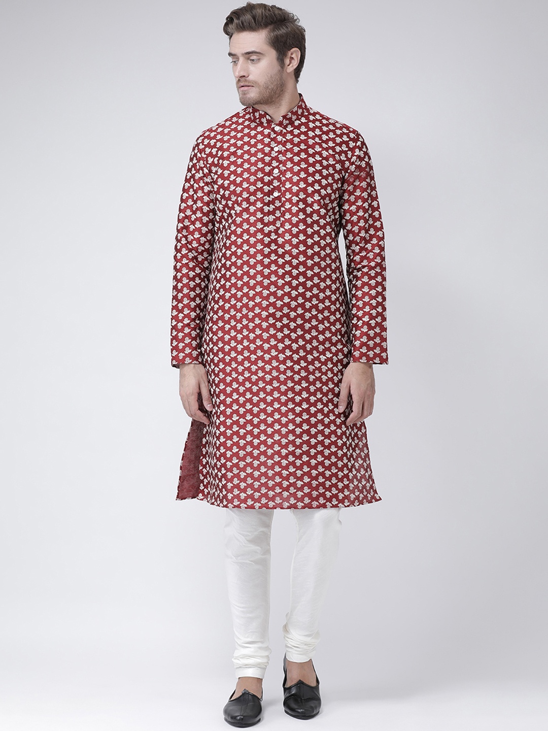 

DEYANN Men Maroon & Off-White Printed Kurta with Churidar