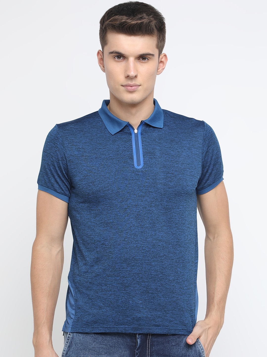 

Basics Men Blue Solid Polo Collar T-shirt