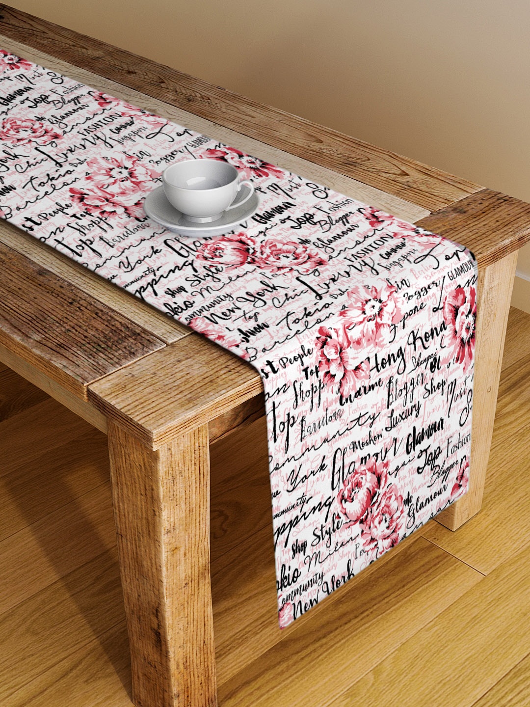 Alina decor Pink & White Quirky Table Runner