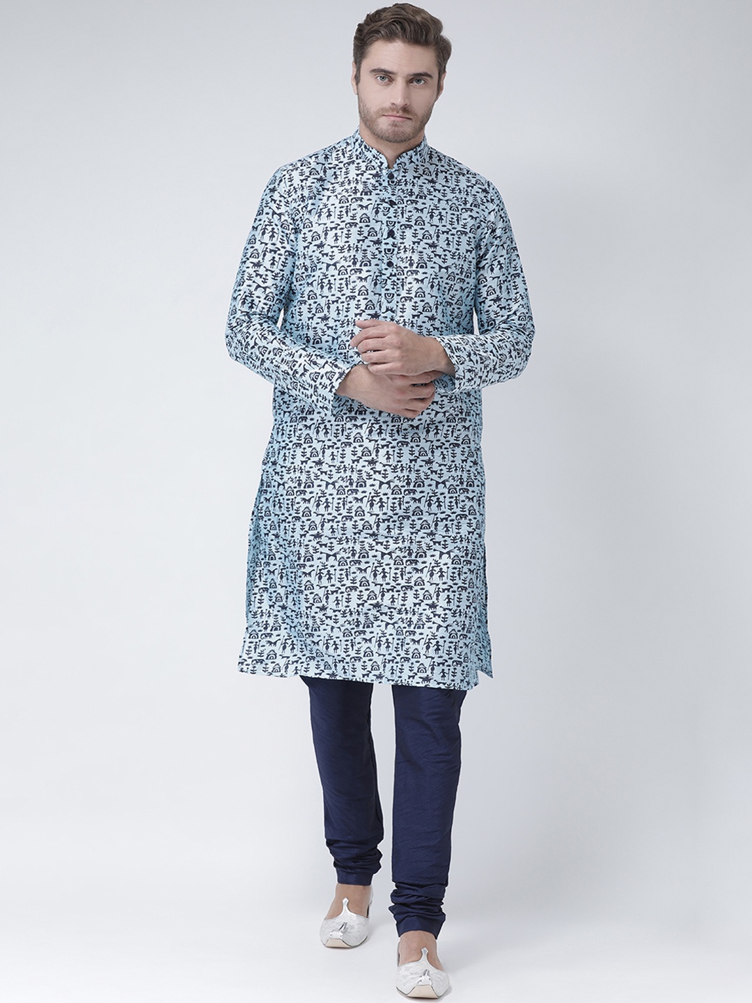

DEYANN Men Blue & Black Printed Straight Kurta