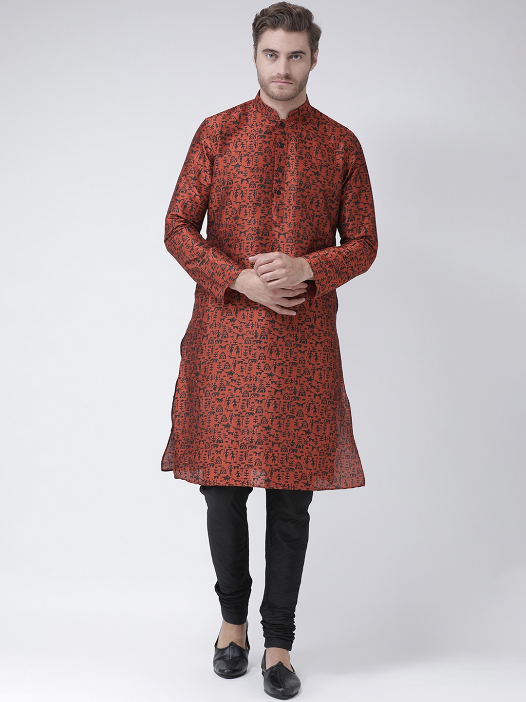 DEYANN Men Rust Printed Straight Kurta