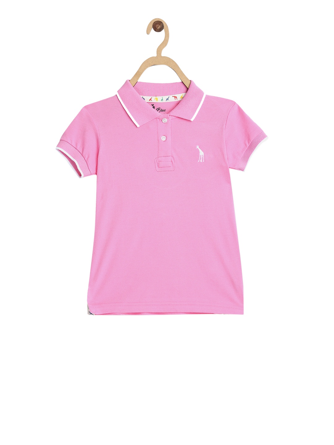 

Blue Giraffe Girls Pink Solid Polo Collar T-shirt