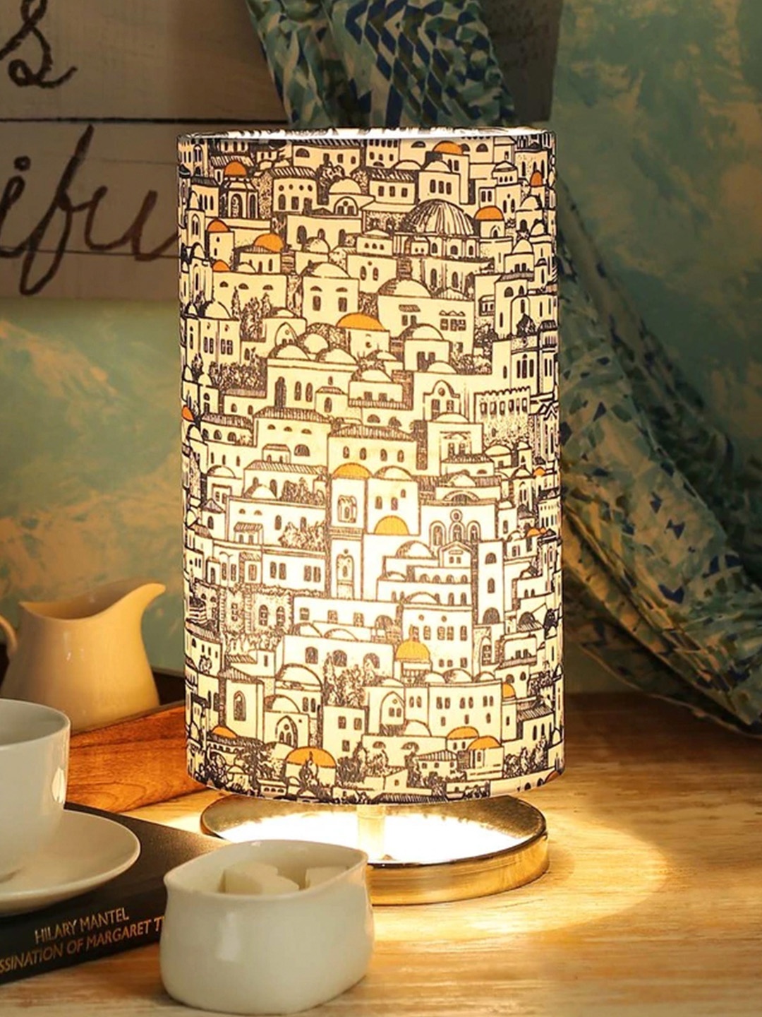 

green girgit White & Black Striped Column Lamp With Shade