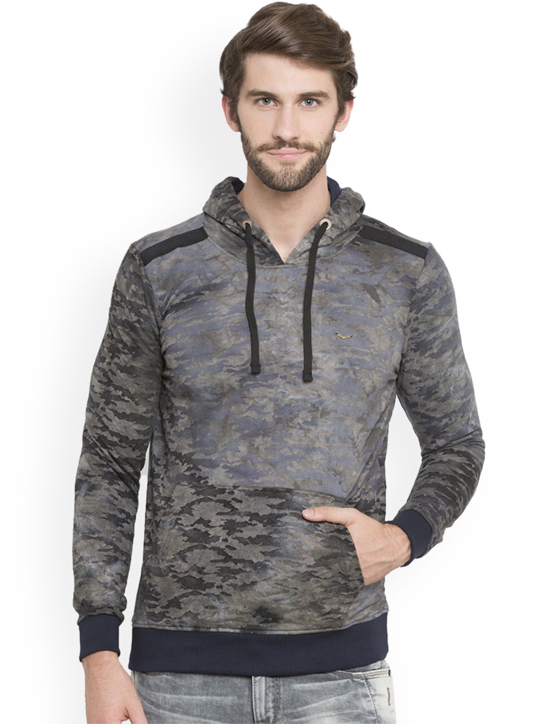 

SPYKAR Men Olive Green Printed Hooded Sweatshirt