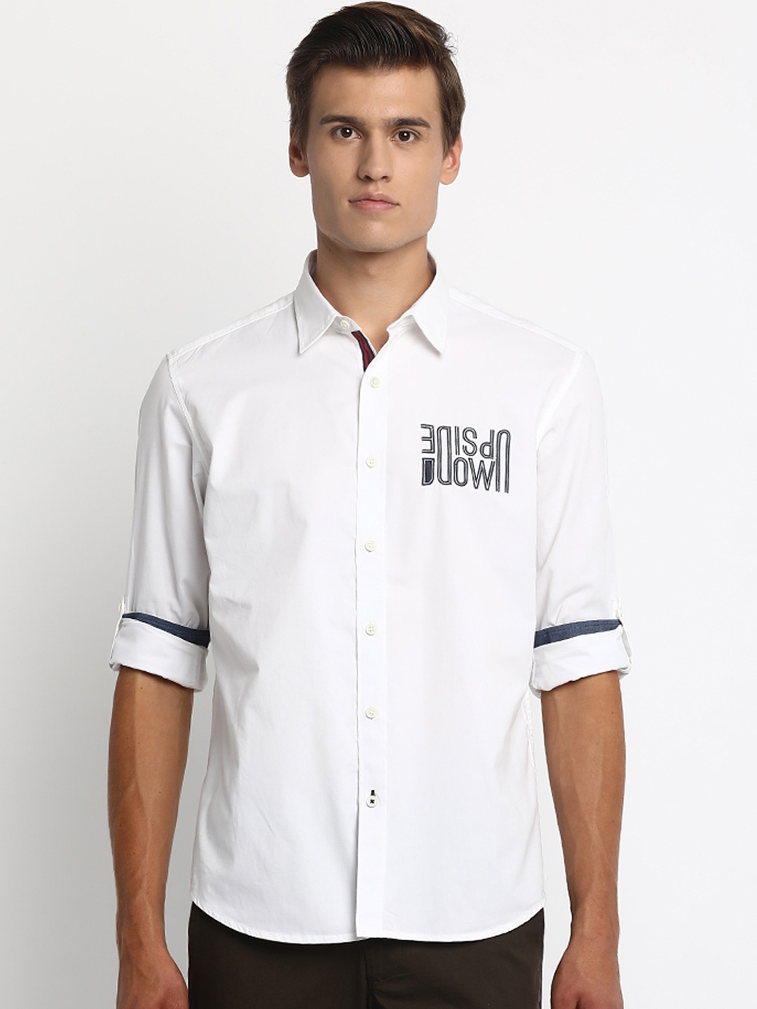 

Basics Men White Slim Fit Solid Casual Shirt