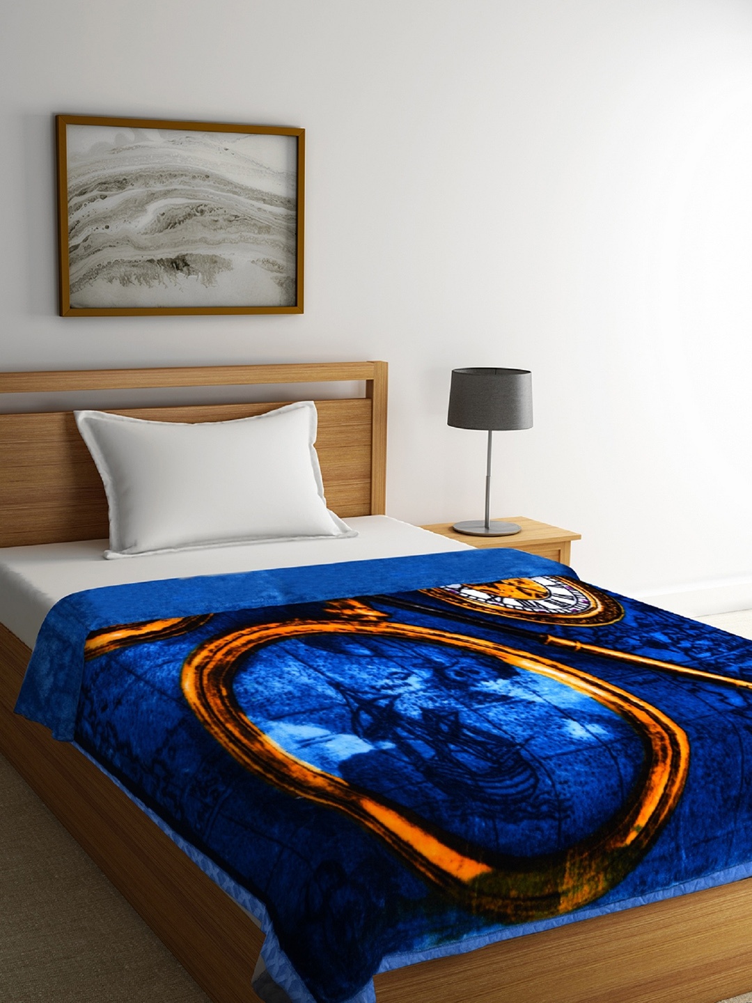 

ROMEE Blue & Orange Geometric Heavy Winter 600 GSM Single Bed Blanket