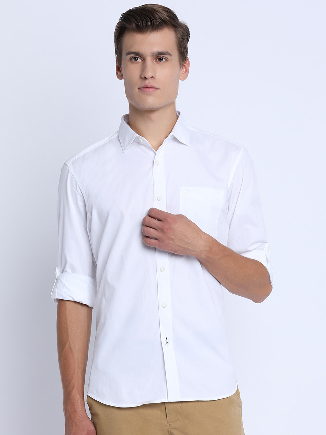 

Basics Men White Slim Fit Solid Casual Shirt
