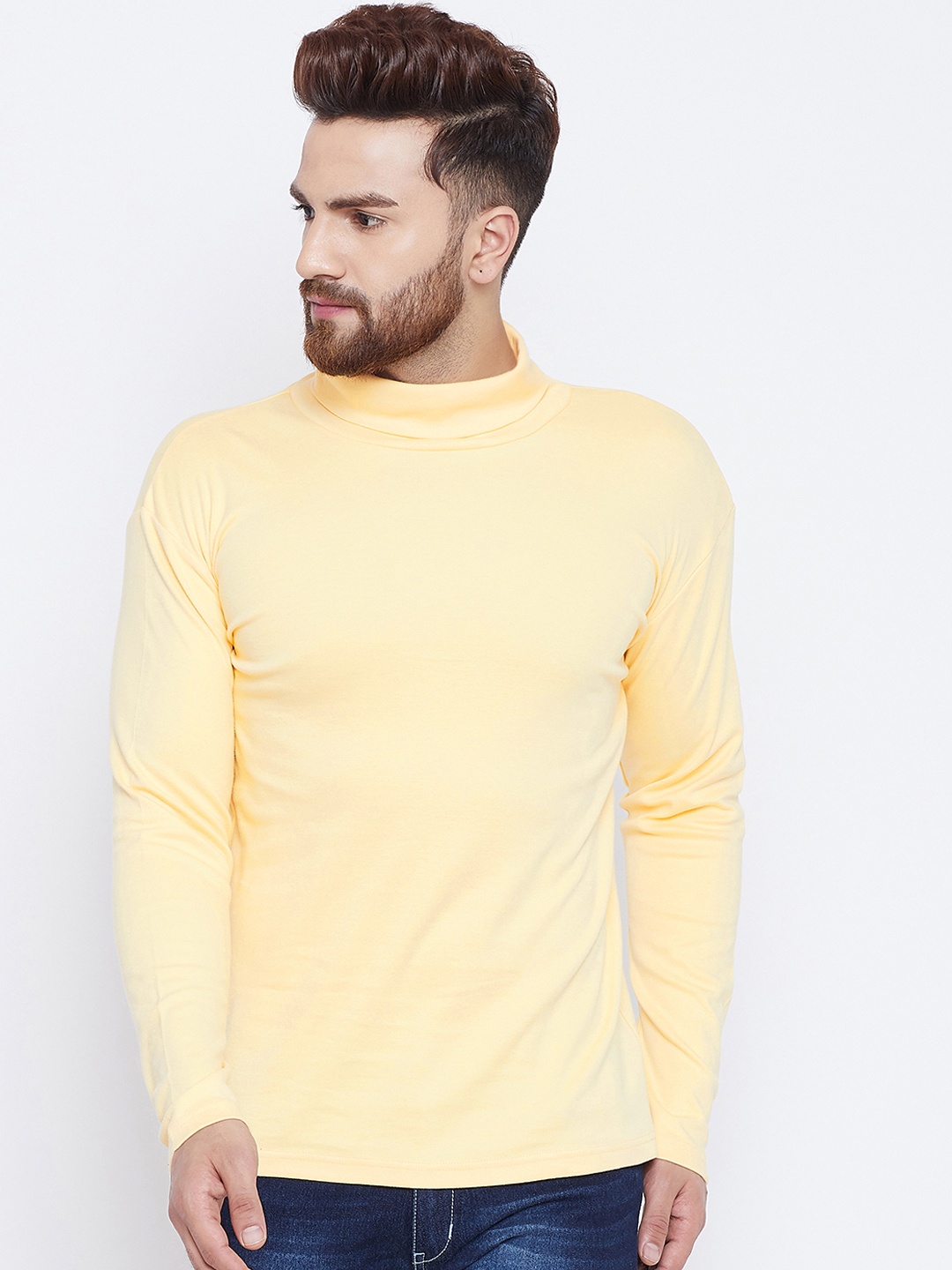 

Hypernation Men Yellow Solid High Neck T-shirt