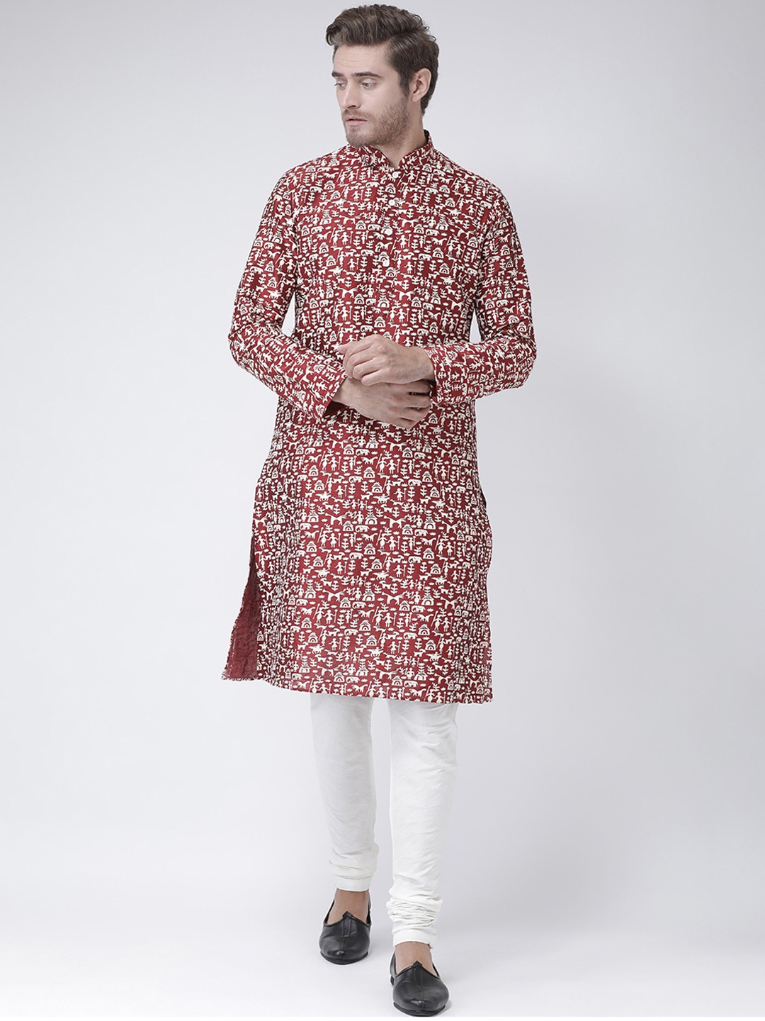 

DEYANN Men Maroon & Off-White Printed Straight Kurta