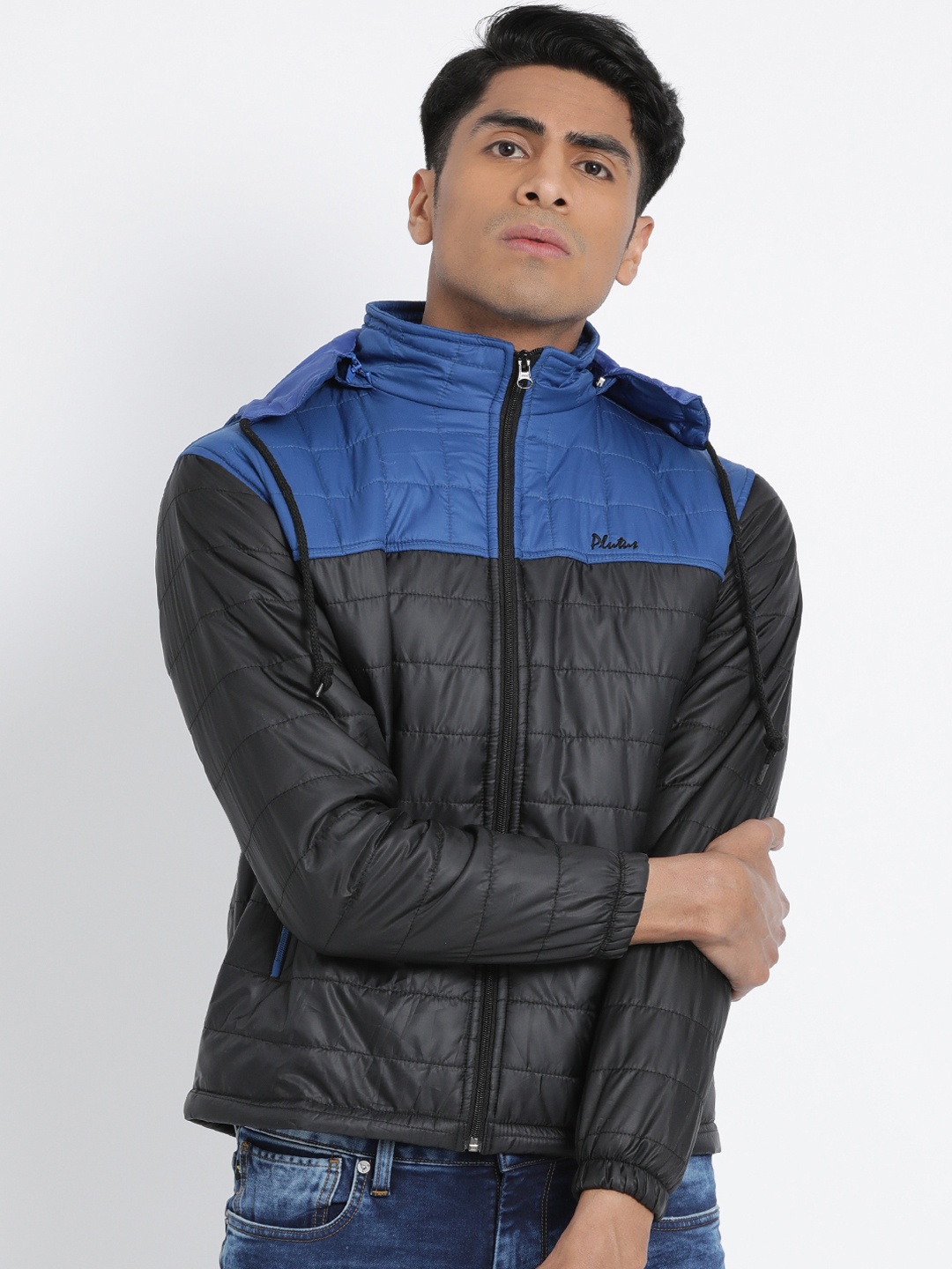

Plutus Men Black Colourblocked Windcheater Padded Jacket